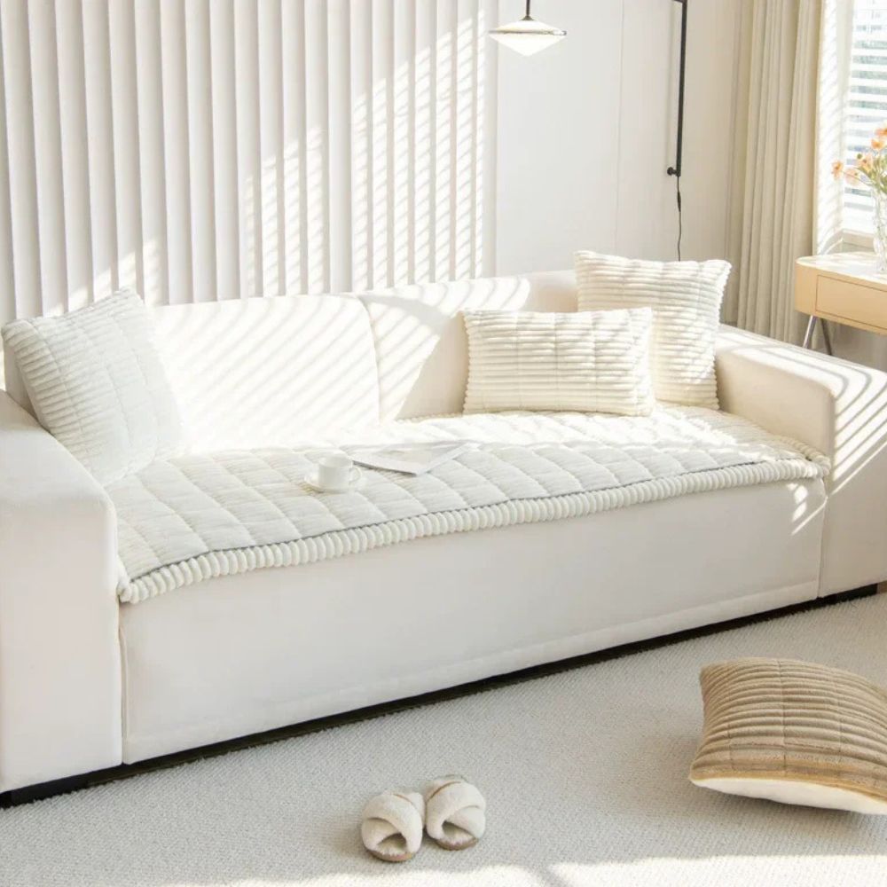 Polyester Sofa Slipcover with Anti Slip Backing and Machine Washable Fabric, Striped Pattern