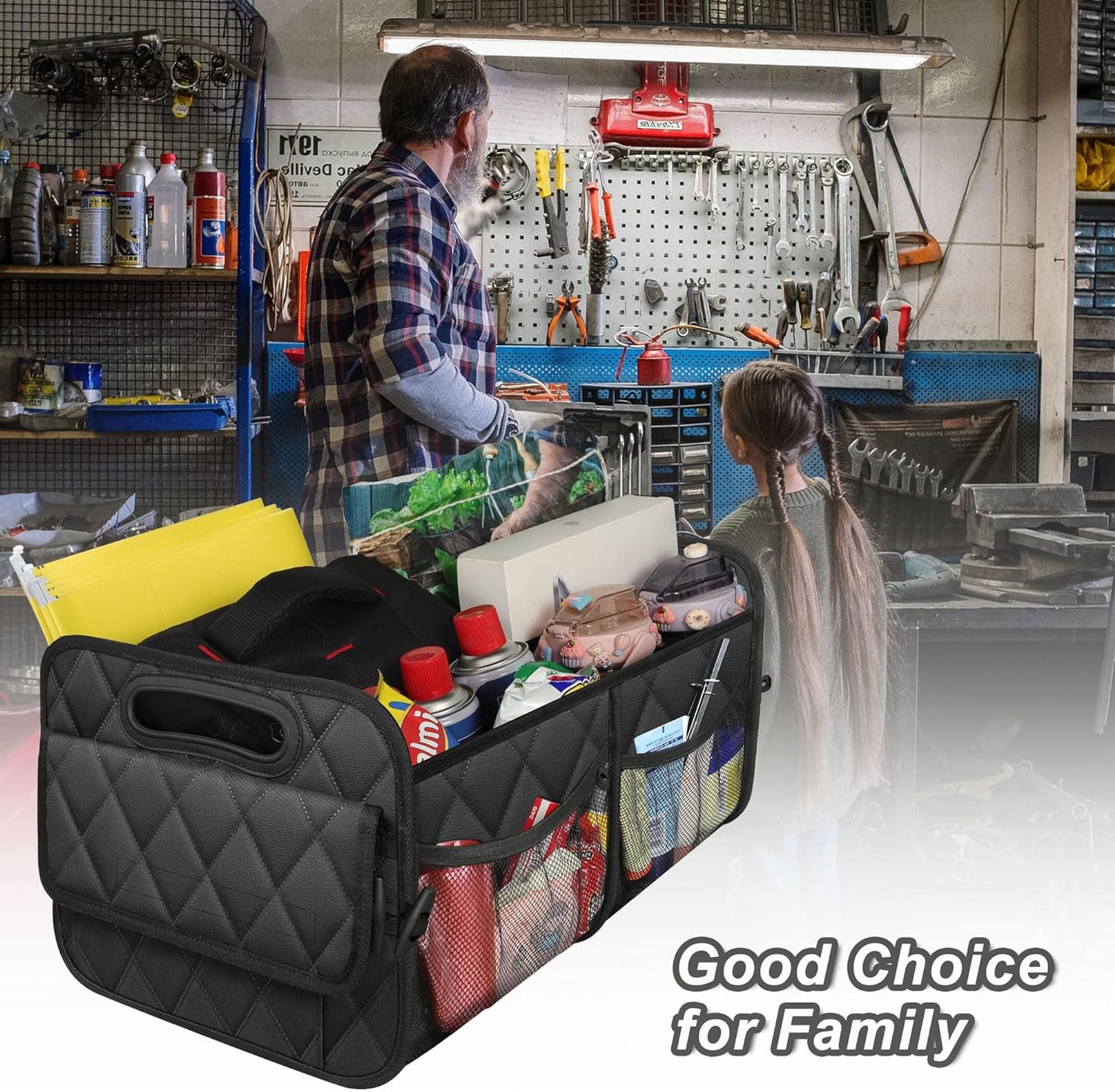 Foldable Car Trunk Organizer with Adjustable Compartments and Grip Bottom, 50L Capacity