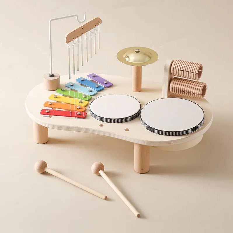 Wooden Drum and Xylophone Music Station with Five Instruments for Toddlers