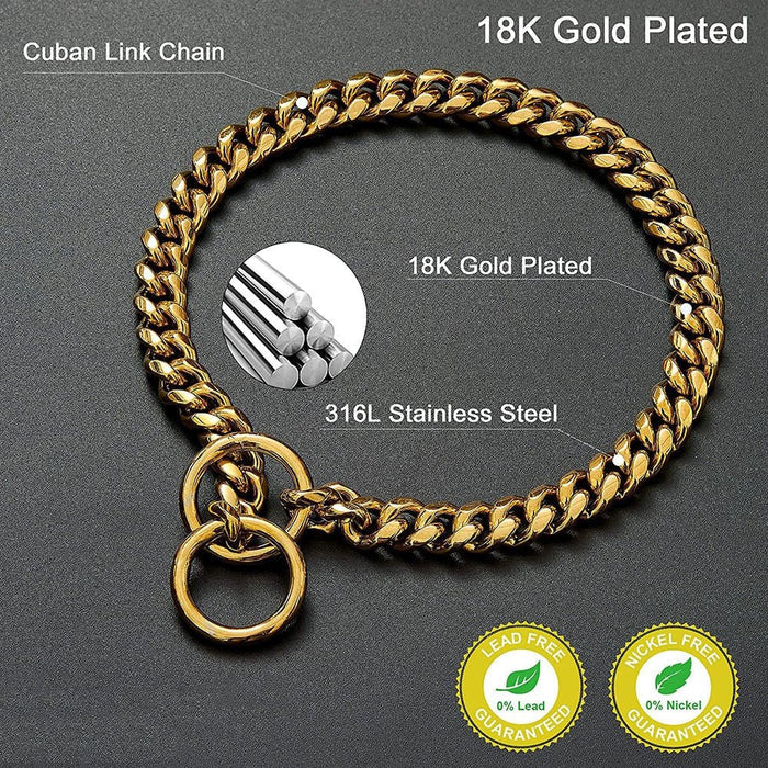 Solid Steel Chain Collar with High Polished Finish and Fixed Length Sizing for Dogs