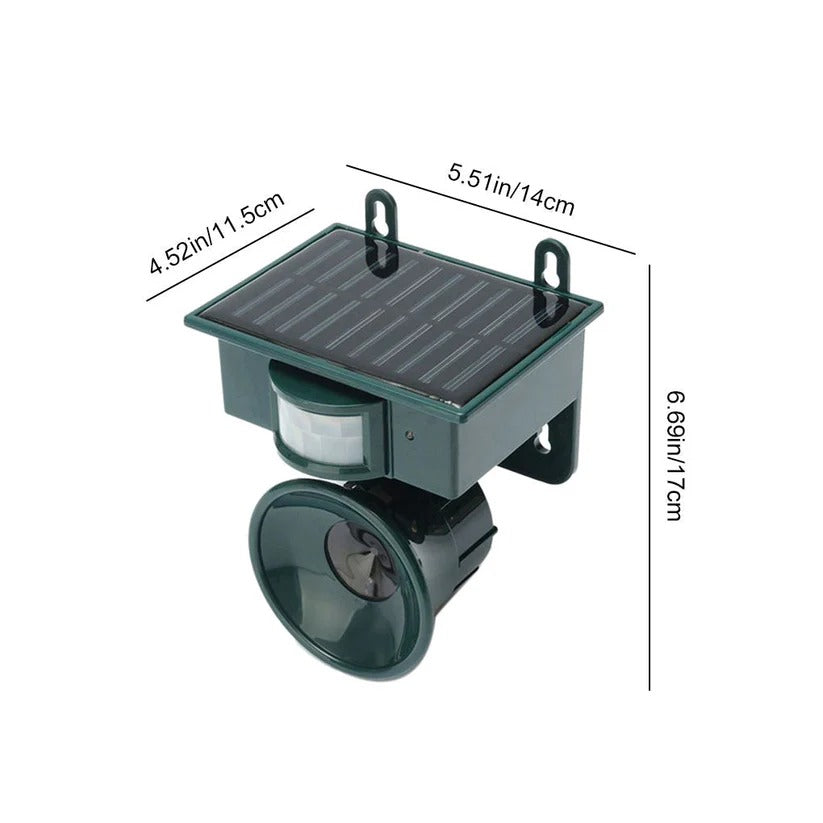 Solar Powered Bird Repeller with Motion Sensor and Predator Sound, Adjustable Frequency