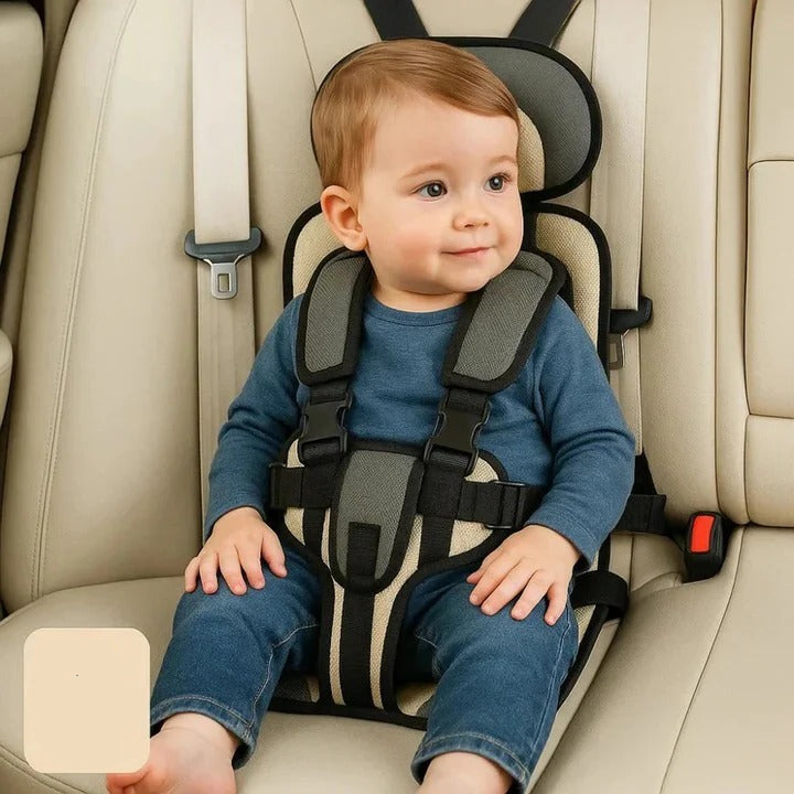 Portable Child Travel Seat with Five-Point Harness and Padded Comfort, Washable Fabric
