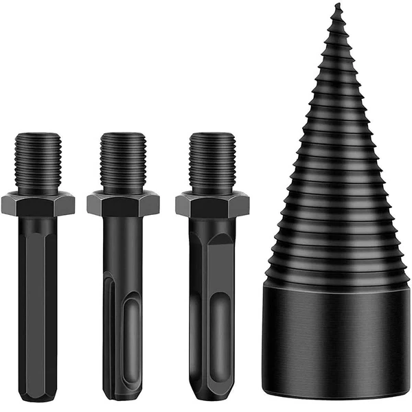 Wood Splitting Drill Bit with Threaded Design and Multiple Handles for Power Drills