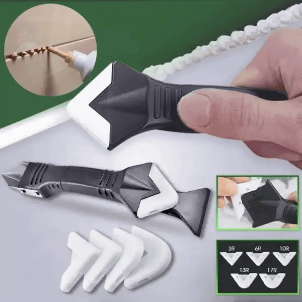 Stainless Steel Caulk Remover with Adjustable Rubber Smoother and Soft Grip Handle