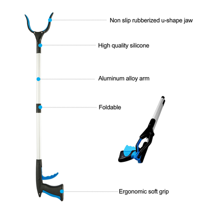 Foldable Grabber Stick with Rotating Jaw and Locking Grip, 81cm Reach
