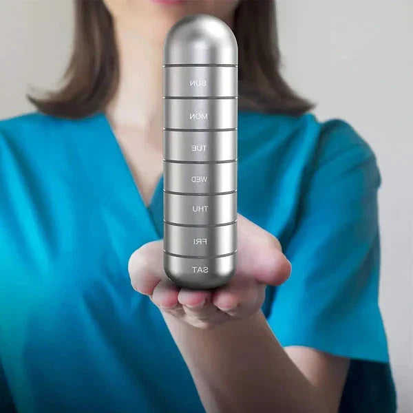 Aluminum Weekly Pill Organizer with Silicone Seals and Stackable Compartments