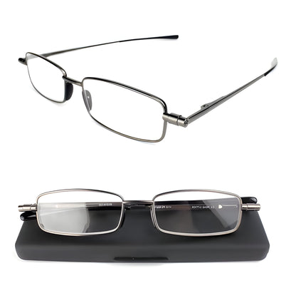 Foldable Reading Glasses with Stainless Steel Frame and Spring Hinge, Slim Case