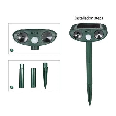Solar Powered Ultrasonic Animal Repeller with Motion Detection and Flashing Light, Set of 4