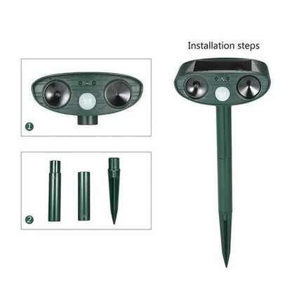 Solar Powered Ultrasonic Animal Repeller with Motion Detection and Flashing Light, Set of 4