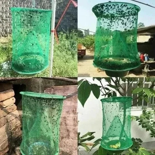 Reusable Fly Trap for Barns and Livestock with Wire Funnel Entry and Natural Bait System