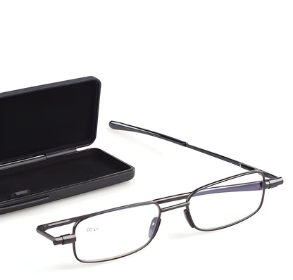 Foldable Reading Glasses with Stainless Steel Frame and Spring Hinge, Slim Case