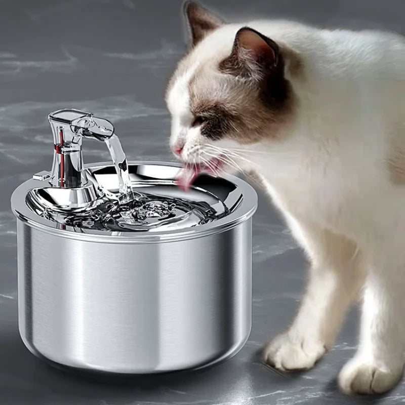Cat Water Fountain with Four-Layer Filtration and Motion Sensor, Stainless Steel