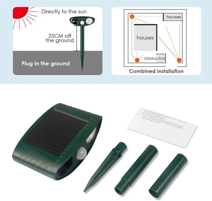 Solar Powered Ultrasonic Animal Repeller with Motion Detection and Flashing Light, Set of 4