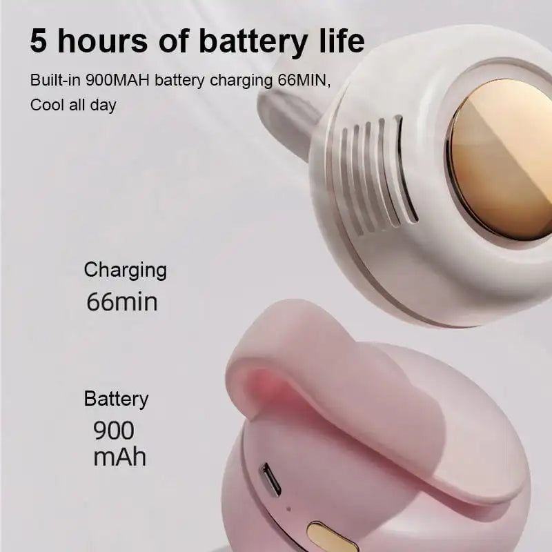 Wearable Clip Fan with Bladeless Motor and Dual Wear Options, 23-Hour Runtime