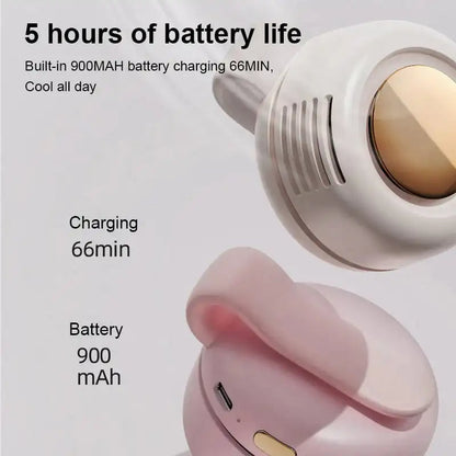 Wearable Clip Fan with Bladeless Motor and Dual Wear Options, 23-Hour Runtime
