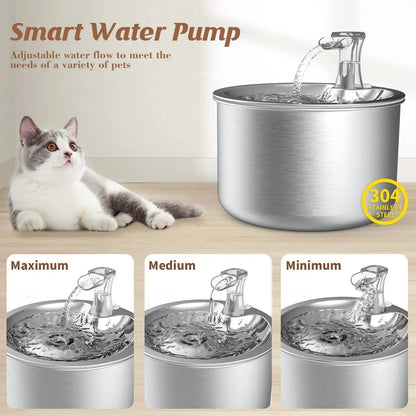 Cat Water Fountain with Four-Layer Filtration and Motion Sensor, Stainless Steel