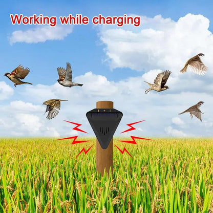 Solar Powered Bird Repeller with 13 Predator Sounds and Automatic Day Night Operation