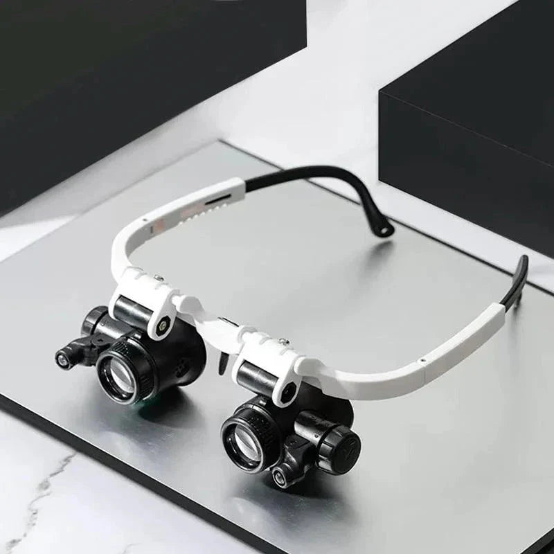 Head Mounted Magnifier with Dual LED Lights and Interchangeable Lenses, 8x 15x 23x