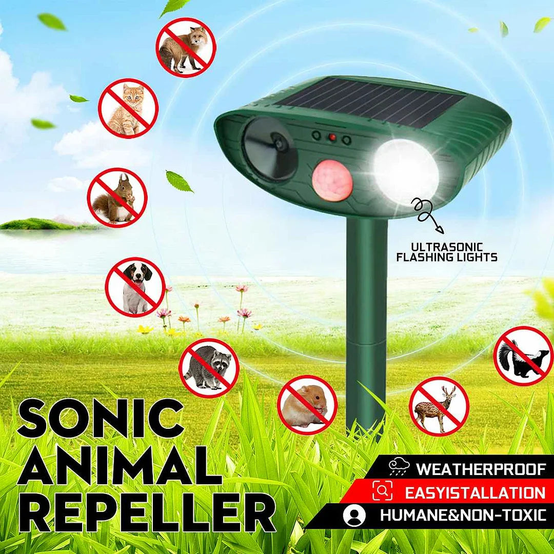 Solar Powered Ultrasonic Animal Repeller with Motion Detection and Flashing Light, Set of 4