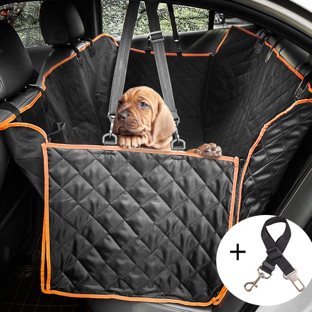 Waterproof Dog Car Seat Hammock with Mesh Window and Zippered Side Panels
