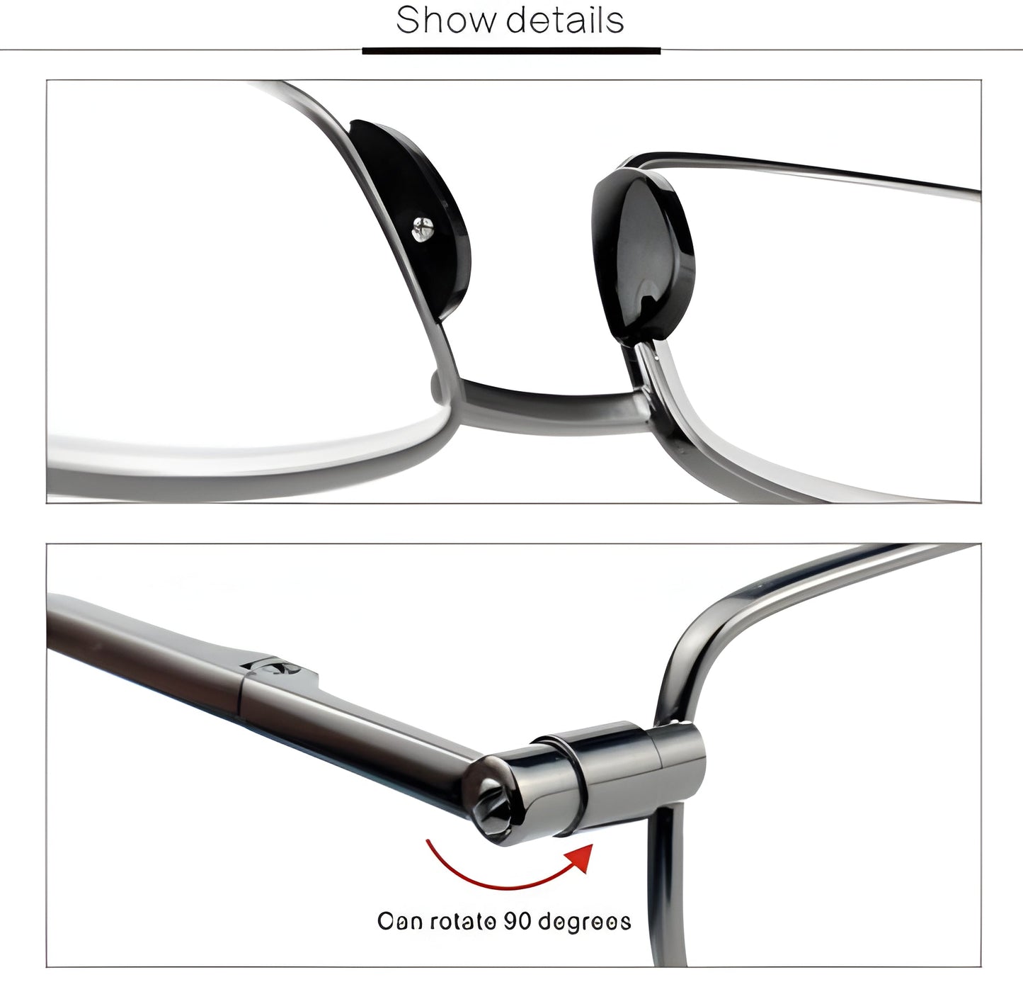 Foldable Reading Glasses with Stainless Steel Frame and Spring Hinge, Slim Case