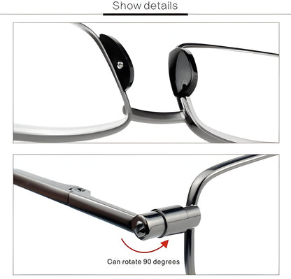Foldable Reading Glasses with Stainless Steel Frame and Spring Hinge, Slim Case