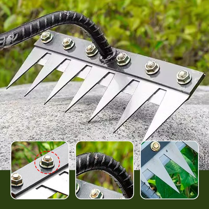 Detachable Rake Head with Carbon Steel Tines and Nail Hole Mounting