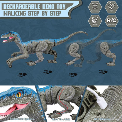 Walking Velociraptor Dinosaur Toy with Wireless Remote and Roaring Sounds