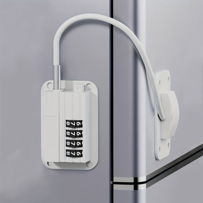 Password Protected Refrigerator Lock with Adjustable Strap and Adhesive Mount
