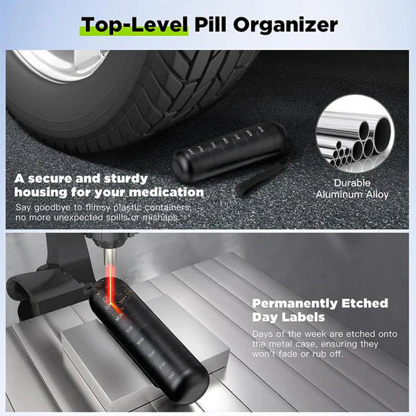 Aluminum Weekly Pill Organizer with Silicone Seals and Stackable Compartments