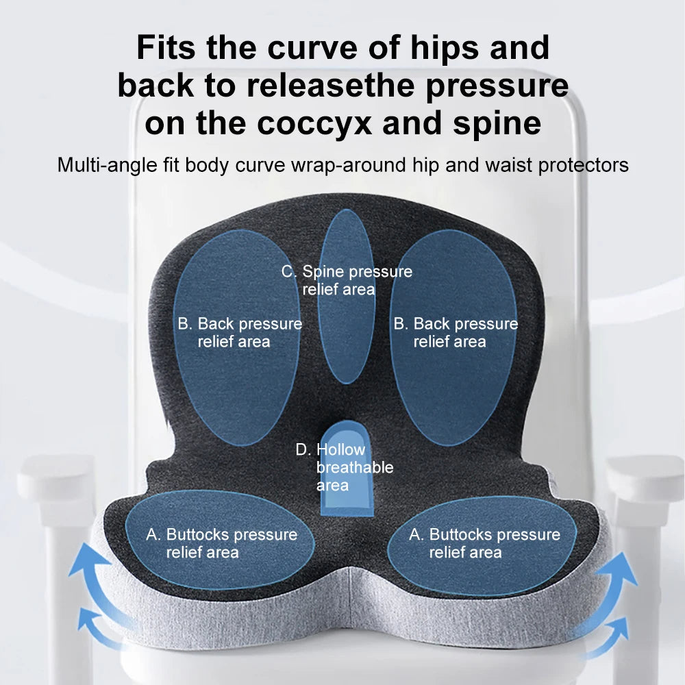 Memory Foam Seat and Back Cushion with Lumbar Support and Ventilation Design