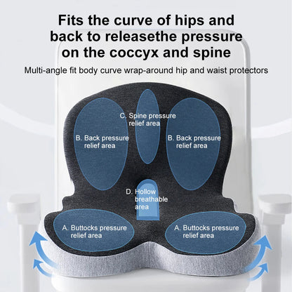Memory Foam Seat and Back Cushion with Lumbar Support and Ventilation Design