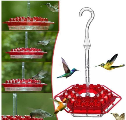 Outdoor Hummingbird Feeder with Raised Ports and Ant Guard, 30 Feeding Stations