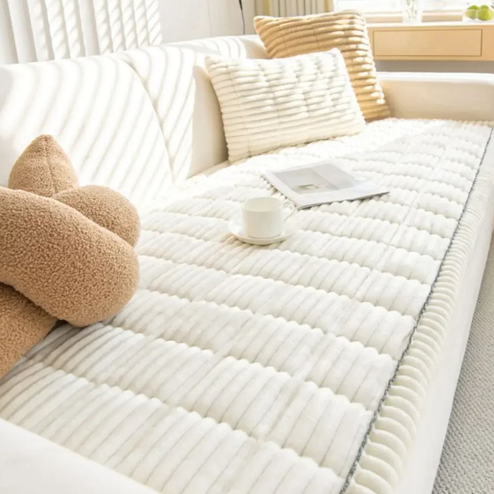 Polyester Sofa Slipcover with Anti Slip Backing and Machine Washable Fabric, Striped Pattern