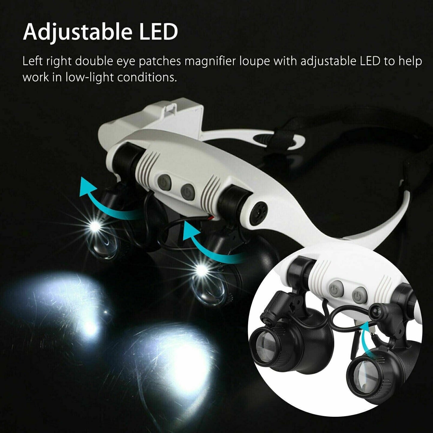 Magnifying Headband with 4 Interchangeable Lens Pairs and LED Light for Jewelry Repair