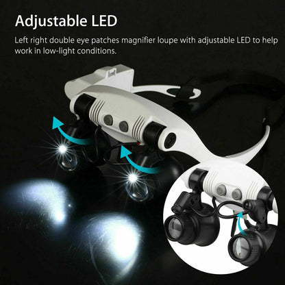 Magnifying Headband with 4 Interchangeable Lens Pairs and LED Light for Jewelry Repair