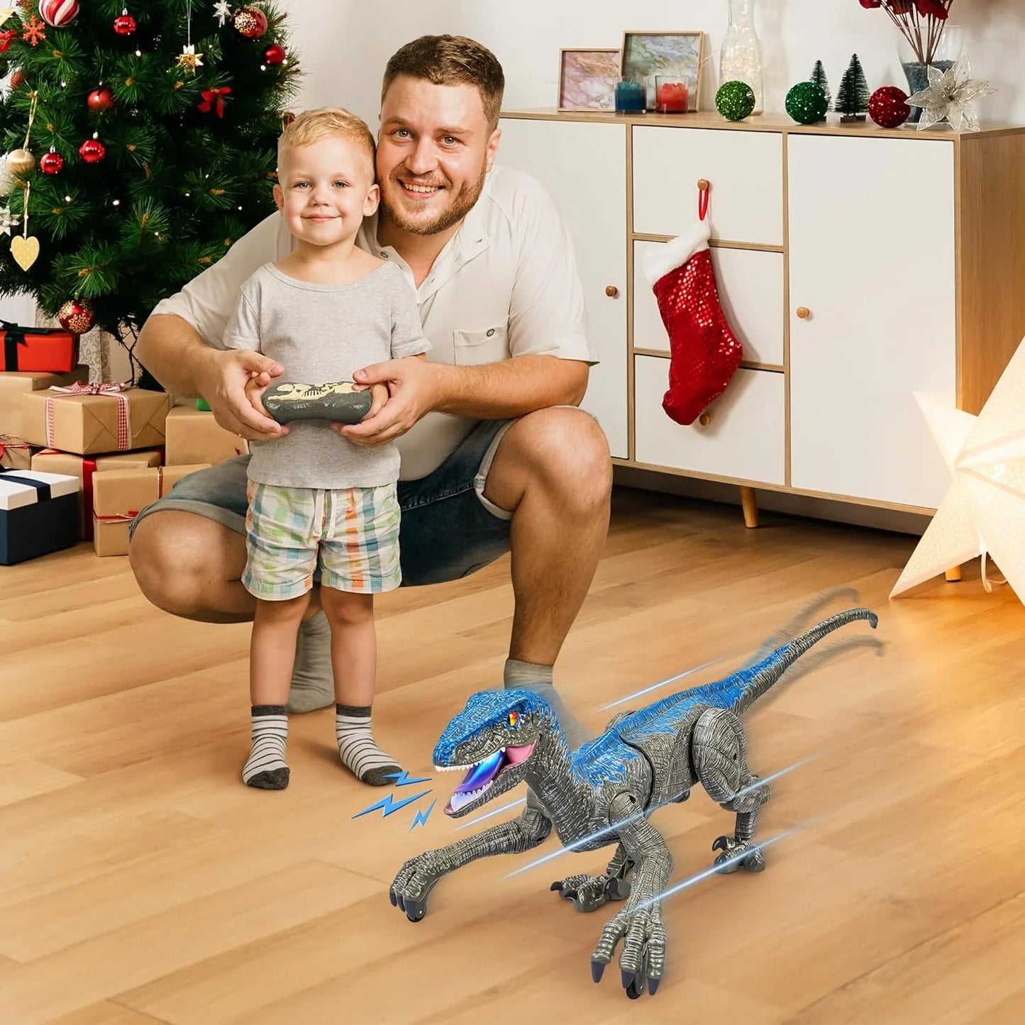Walking Velociraptor Dinosaur Toy with Wireless Remote and Roaring Sounds