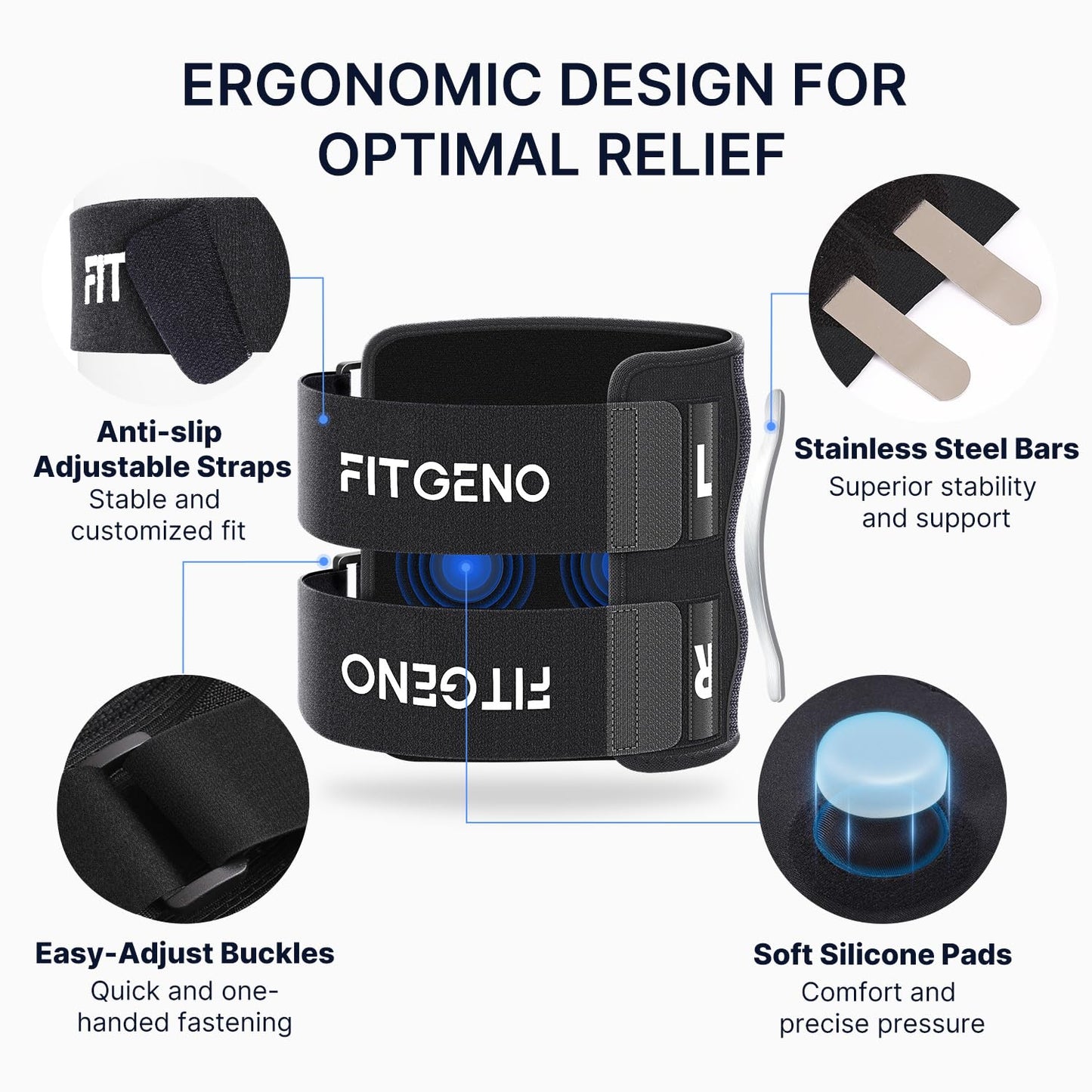 Knee Brace with Dual Silicone Pads and Stainless Steel Support Bars for Sciatica