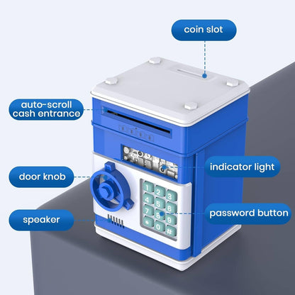 Electronic Piggy Bank with Automatic Bill Detection and Password Lock, Dual Language Audio