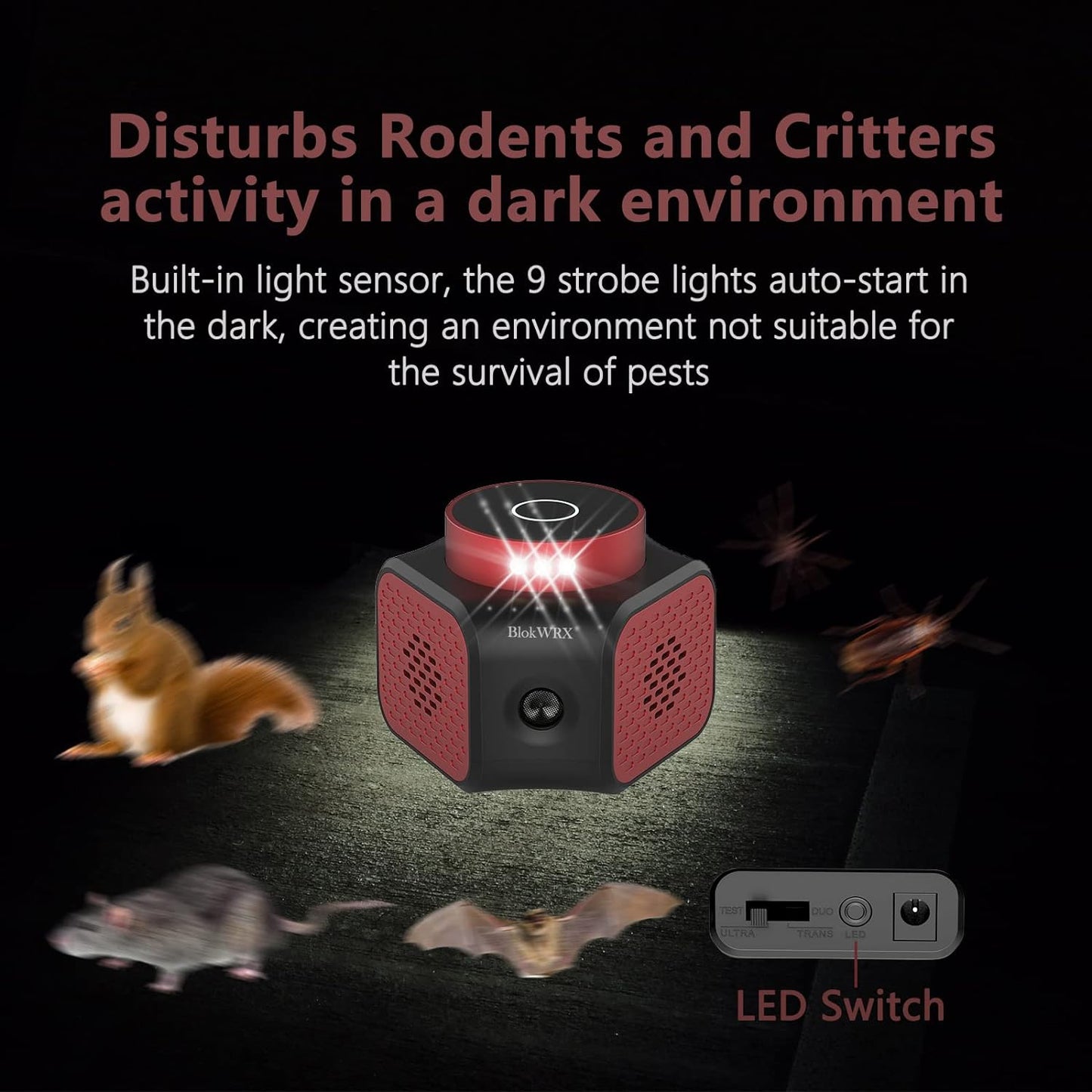 Rodent Repellent with Ultrasonic Waves and Strobe Lights, 1067 Sq Ft Coverage