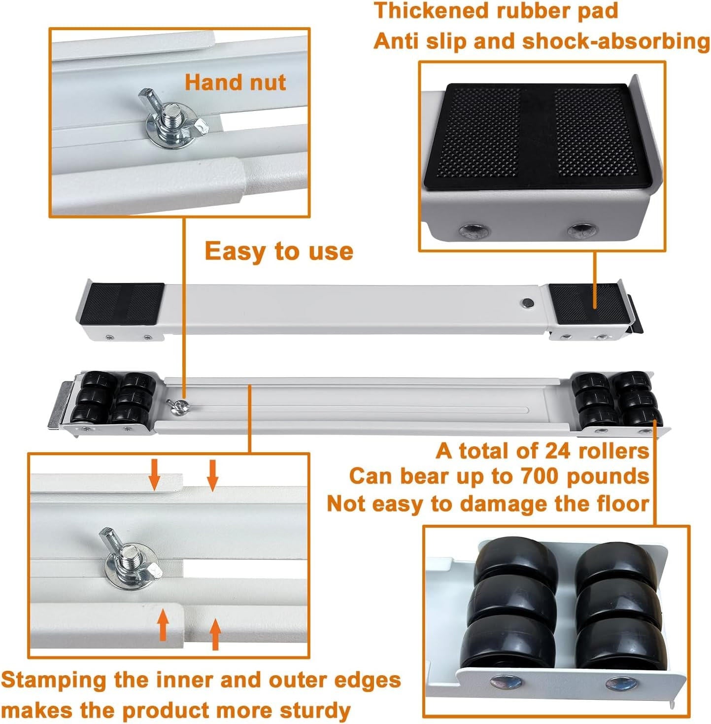Adjustable Appliance Roller with Dual Brake Locks and 24-Wheel Design, 661lb Capacity