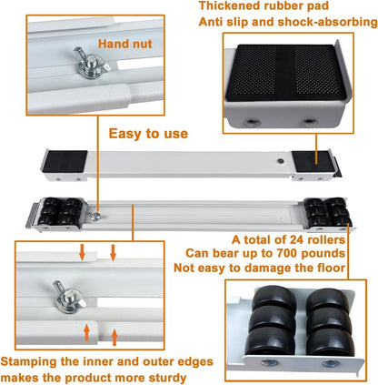 Adjustable Appliance Roller with Dual Brake Locks and 24-Wheel Design, 661lb Capacity