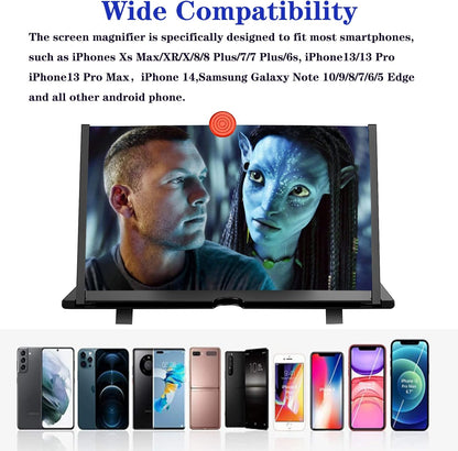 Phone Screen Magnifier with 4X Optical Lens and Adjustable Stand for Movies and Gaming