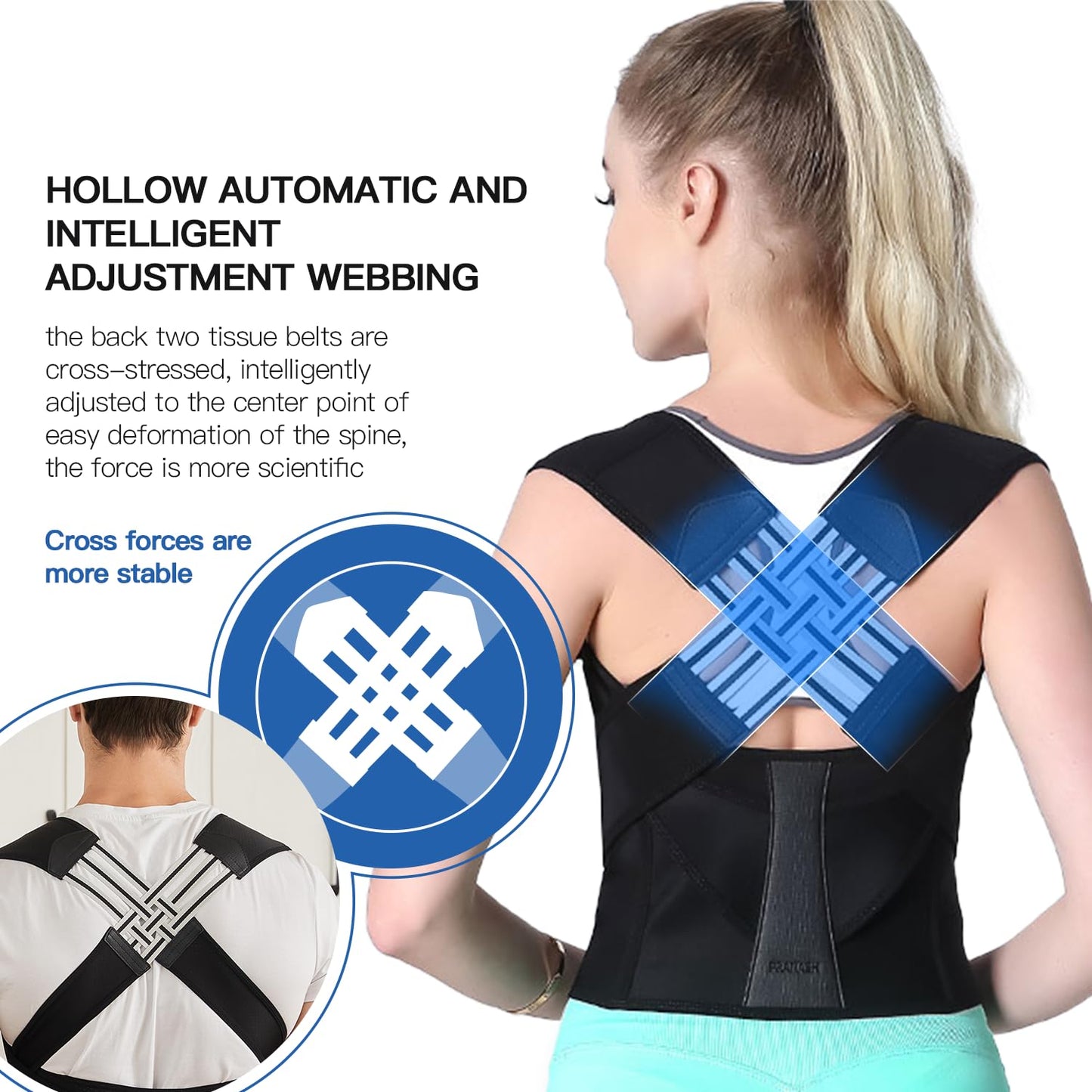 Posture Corrector Brace with Adjustable Cross Straps and Breathable Support