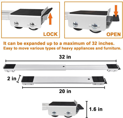 Adjustable Appliance Roller with Dual Brake Locks and 24-Wheel Design, 661lb Capacity