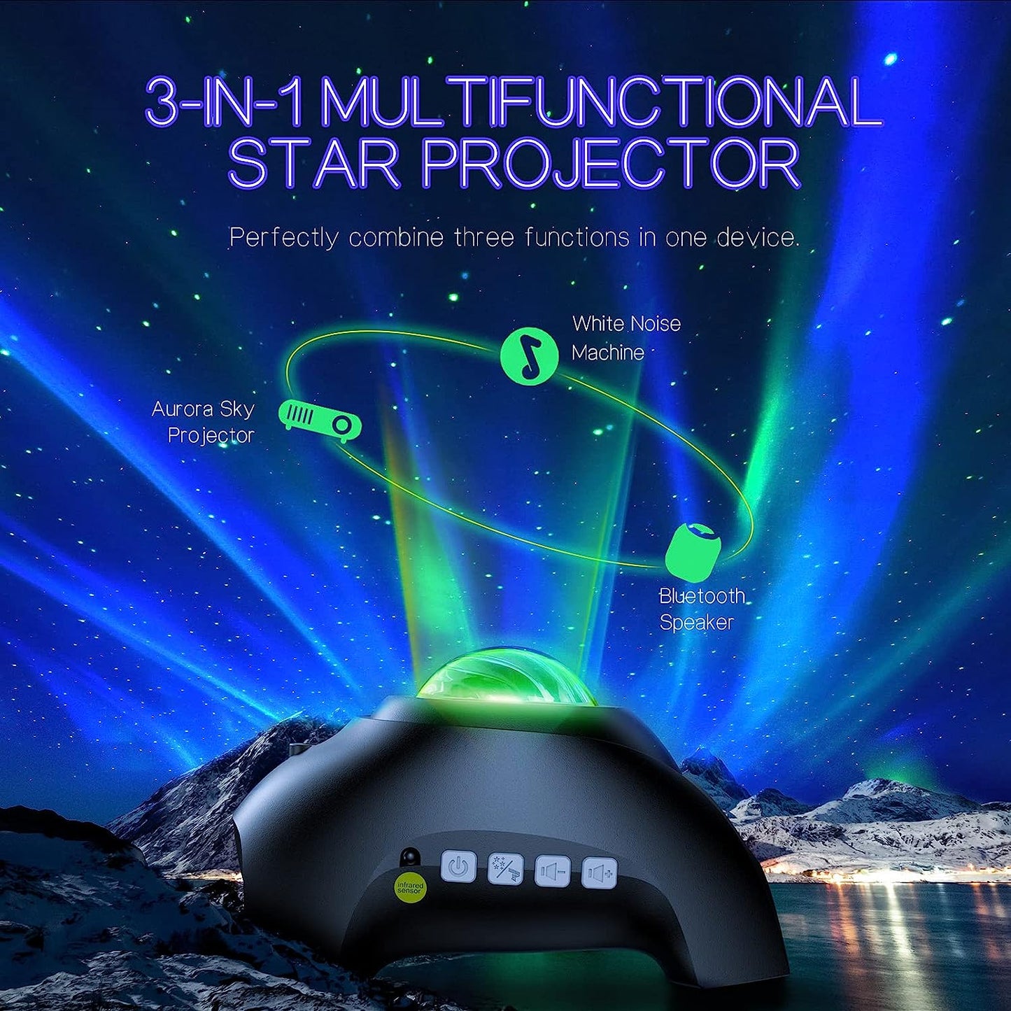 Star and Aurora Light Projector with Dual Lens and Music Sync, Remote Control