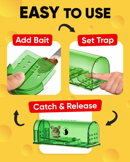 Live Catch Mouse Trap with Clear Viewing Window and Pivot Door, 4-Pack