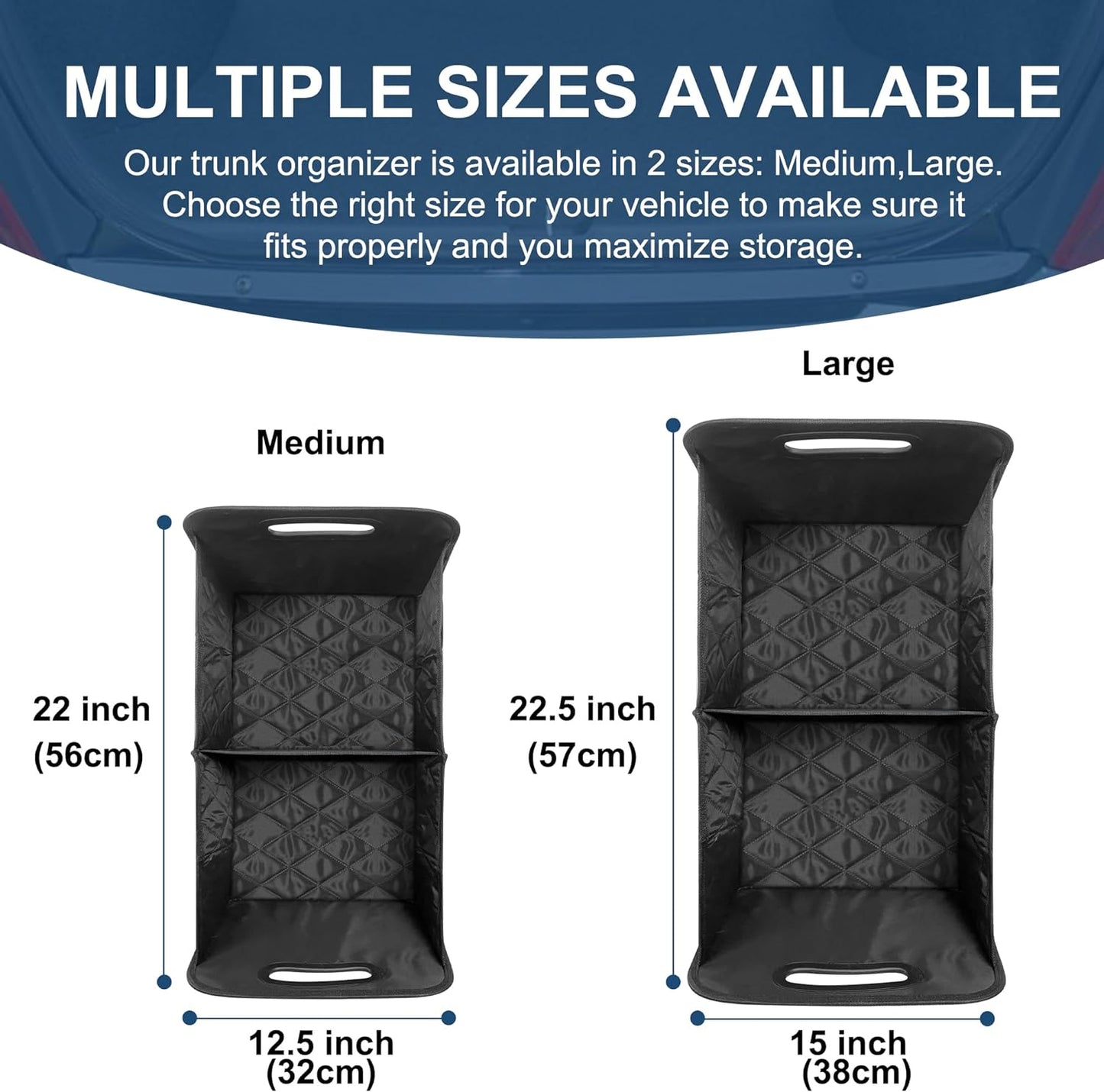 Foldable Car Trunk Organizer with Adjustable Compartments and Grip Bottom, 50L Capacity