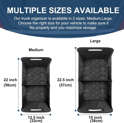 Foldable Car Trunk Organizer with Adjustable Compartments and Grip Bottom, 50L Capacity