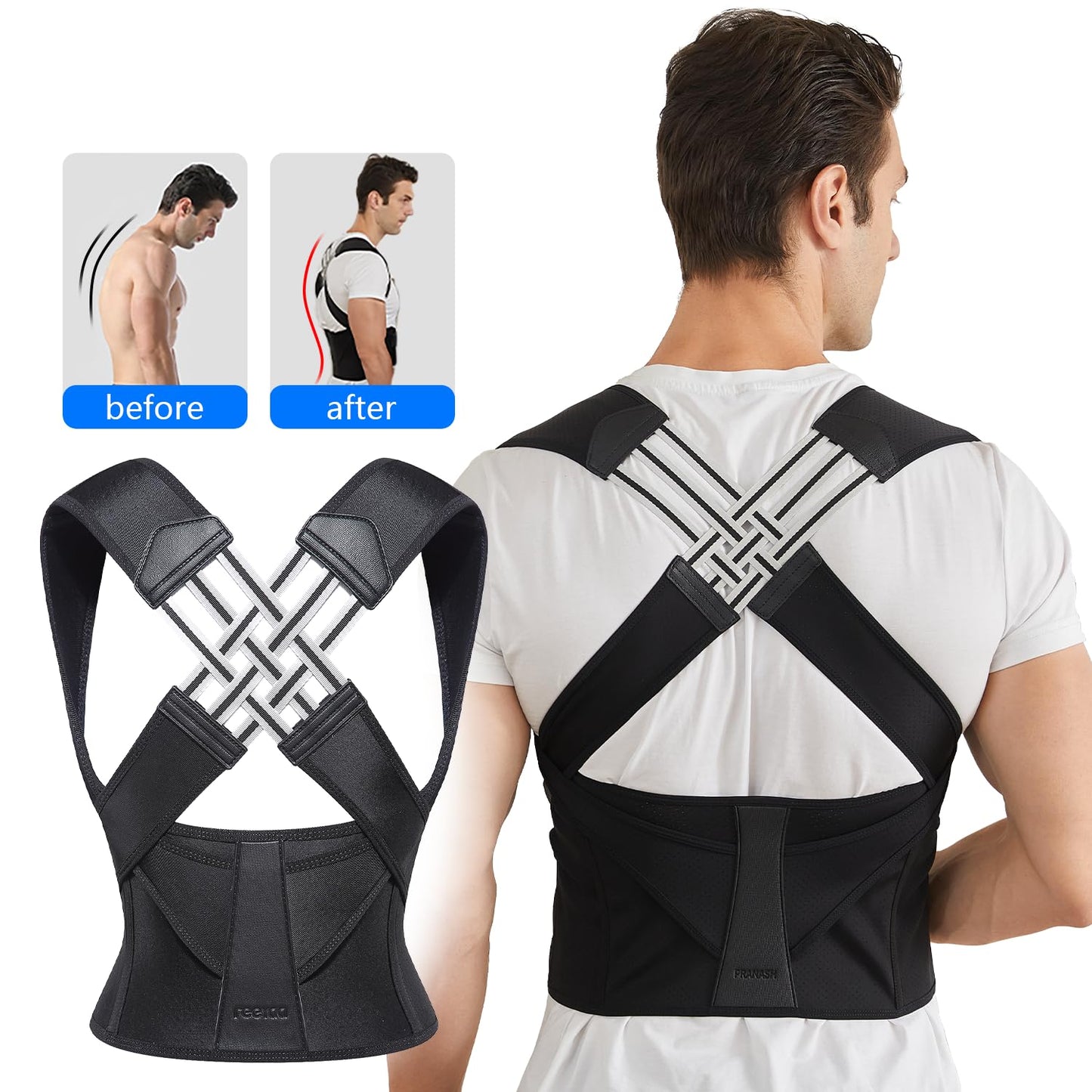 Posture Corrector Brace with Adjustable Cross Straps and Breathable Support